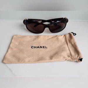 Vintage Y2K Chanel Tortoise Print Frame CC Logo Brown Gold Sunglasses 6030